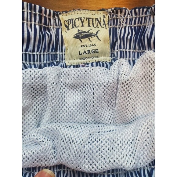 Spicy Tuna Men's Swim Trunks Shorts Palm Trees L Drawstring Waist Beach Summer - Picture 5 of 7